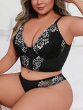 New Arrival Plus Size Sexy Black & White Lace Lingerie Set, Push-up Cami Bra Panty Two-piece