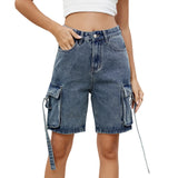 Women Cargo Denim Shorts Casual Summer Loose Solid Colors Jean Short Pants for Vacation Beach Club Streetwear