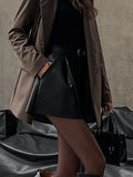 Phantasy Sexy Short Trousers Street Bottom High Waist Wide Leg Ruffles Cuff Pu Leather Shorts Fashionable Autumn Women Clothing