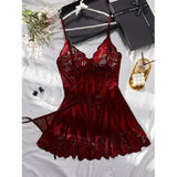 Summer Sleeping Skirt Sexy Lingerie Women See Through Sleepwear Thin Halter Nightdress And Thong Set Female Sexy Lace Nightgowns