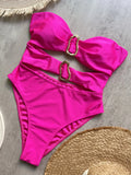 Sexy Red One Piece Swimwear Women Removable Shoulder Strap Ring Linked Bikini Monokini 2026 Backless Hollow Out Beach Swimsuit