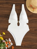 Deep V Neck Cut Out Women Swimwear One Piece Swimsuit Female High Leg Cut Monokini Bather Backless Bathing Suit Swim Beachwear