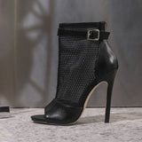 Design Peep Toe Hollow Out Mesh Ankle Boots Sandals Woman Sexy Nightclub Gladiator Peep Toe Thin High Heels Zipper Sandals