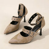 Black Punk Gothic High Heels Sexy Plus Size 34-45 Pointed Toe Fashion Buckle Rivet French Retro Women Pumps Wedding Sandals New
