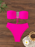 Sexy Bandeau Sheer Female Swimsuit High Waist Bikini Women Swimwear Two-pieces Bikini set Padded Bather Bathing Suit Swim K7063