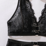 Lace see-through body shaping sexy three-point bra split three-piece set