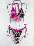 Halter Splicing Leopard Bikinis 2026 Satin Bikini Female Swimsuit Women Swimwear Two-pieces Bikini Set Micro Bathing Suit Swim