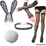 Easter Bunny Girl Cosplay 3-Piece Prop Set - Satin Headband Fluffy Rabbit Tail for Halloween Christmas