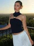FDYOUI 2026 Summer Halter Neck Off Shoulder Corset High Street Women Sexy Sleeveless Crop Top Hollow Out Slim Tank Tops Clubwear