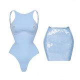 Sexy 3Pcs Swimsuit With Mini Skirt Women Bikini Push Up Swimwear Solid Biquini High Cut Monokini Swim Suit Bathingsuit Beachwear