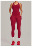 Women's Seamless Yoga Sets Sports Fitness Hip-lifting High Waist Pant Sleeveless Backless Suits Workout Running Leggings Sets