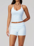 Summer 2Pcs Yoga Sets Women Camisole Slimming Sports Tank Top Pleate High Waist Shorts Fitness Suit Gym Running Excersize Wear