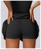Sports Tennis Short Skirt Women's Summer Pleated Fake Two-piece Quick Drying Skort Fitness High Waist Pocket Yoga Running Skirts