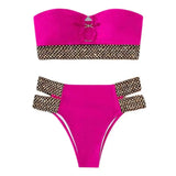 2Pcs/Set Women Bikini Set Ring Connection Off Shoulder Bathing Suit Elastic Waistband Backless High Cut Lady Beach Bikini Suit