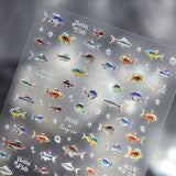 5D Deep Sea Fish Nail Art Stickers Shimmery Bubble Colorful Marine Life Nail Decals Summer Ocean Self Adhesive Manicure Decal