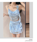 Swimsuit Women's Two-piece Fairy Style Sexy Hot Spring Skirt Style Three-dimensional Flower Ribbon Swimsuit