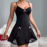 Toucheart Sexy Bow Knot Lingerie Women Sleepwear Pajamas Lace Camisole Dress V Neck Backless Sexy Women Lace Sleepwear Dress New
