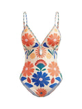 S - XL New Floral Printed With Skirt Women Swimwear V Neck High Leg Cut Bather Bathing Suit Swim One Piece Swimsuit Female K8041