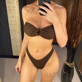 Sexy Wrinkled Bandeau Strapless Bikini Women Swimwear Female Swimsuit Two-Pieces Bikini Set Bather Bathing Suit Swim Lady V3367L