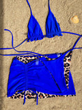 2026 Summer Leopard Print 3 Pieces Suit Swimwear Reversible Sexy Halter Lace-up Bikini Set Drawstring Skirt Cover Up Beachwear