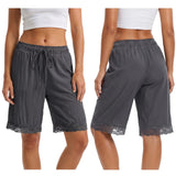 Fashion Women's Loose Shorts Drawstring Elastic Waist Lace Trim Wide Leg Mid Pants Summer Casual Lounge Out Going Shorts