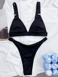 Ribbed Triangle High Cut Bikini Women Swimsuit Female Thong Swimwear Two Pieces Bikini Set Rings Bather Bathing Suit Swim Lady