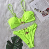 DEKA Bandeau U-Neck Metal Bikini Set Push Up Padded Cup Swimwear Women Solid Swimsuit Beachwear Water Swiminmg Bathing Suit