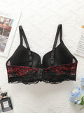 Women's Sexy Oversized Lingerie With Half Cup Pull-up Gathered Black And Red Lace Design Suitable For Plump Women 90D-110D B2387