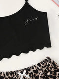 Leopard Print Sling Sleepwear Women's Pajamas Set Sexy Lingerie V-Neck Sleeveless Top and Shorts Sets Pyjamas Homewear