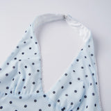 Cute Halter Tops for Women Summer Dot Print V-Neck Going out Tank Tops Backless Vest for Streetwear