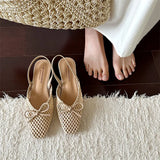 Woven Bow Back Strap Design Sandals Women's Summer New Square Head Shallow Mouth Single Shoe Comfortable Elegant Cool Pumps