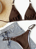 Women Solid Halter Bikini Sets Two Pieces Swimsuit Wine Red and Brown Swimwear 2024 Micro Bikini Biquini Conjunto De Bikini