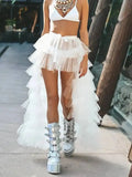White Ruffled Tiered Tulle Over Wrap Skirts Women Sheer Mesh Summer Maxi Skirt Low Long Beach Tulle Skirt Bridal Detachable FR8E