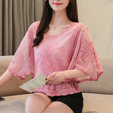 Summer Loose Lace Blouse Women 2025 Butterfly Sleeve Chiffon Shirt Woman Fashion Casual Floral White Shirt Tops Blusas 4073