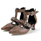 2026 Big Size 32-50 Vintage Gothic Punk Pointed Toe 6cm Kitten Heels with Western Cowboy Buckles & Studs Sandals Women Shoes