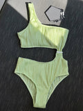 Wrinkled Asymmetric One Shoulder Female Swimwear One Piece Swimsuit Women Monokini Bather High Cut Out Bathing Suit Swim Lady