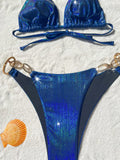 Shiny Metal Chains Rhinestone Diamond Bikini Female Swimsuit Women Swimwear Two-pieces Bikini Set Halter Bathing Suit Swim Lady
