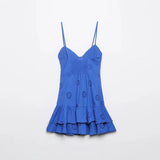Foridol Lace Cotton Mini Summer Women Dress Sundress Party Solid Beach Zipper Smocked Short Party Sexy Vestidos Beach Robe