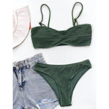 New Sexy Wrinkled Mid Waist Padded  Bikini Women Swimwear Female Swimsuit Two-Pieces Bikini Set Bather Bathing Suit Swim V3163