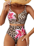 Women Sexy Floral Bikini High Waist Tummy Control Floral Bikini U Line Cross Back Padded Bikini Two Piece Beach Swimsuit