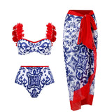 2026 New Arrival Push Up Women Bikini Set Floral Printed Ruffle Bikinis Strappy Bandage Swimwear Brazilian Biquini Bathing Suit