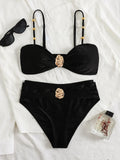 Sexy Metal Buckle High Waist Bikini Set Women Black Green Pleate Push Up Bra Swimwear Beach Bathing Suit Two Piece Swimsuit 2026