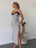 Ahagaga Fashion Women's Polka Dot Dresses Lace Patchwork Camisole Slit Slim Fit Sexy Female Casual Outfit Summer Beach Vestidos