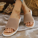Women's Knitted Breathable Mesh Slide Sandals Soft Flat Sandals with Open Toe Platform Non-Slip Light Casual