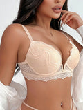 Women's New Skin Color Lace Bralette Simple Deep V With Steel Ring Brassiere Lifting Solid Color lace Underwear U2926