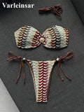 Printed Halter Bandeau Bikini Female Swimsuit Women Swimwear Two-Pieces Bikini Set High Leg Cut Bather Bathing Suit Swim V8338