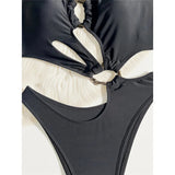 S - XL Asymmetric Halter Cut Out One Piece Swimsuit Women Swimwear Female Metal Ring High Leg Cut Bather Bathing Suit Swim K7065