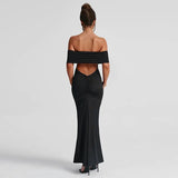 Temperament Slim Strapless Long Dress Women Solid Color Sexy Off-shoulder Backless Package Hip Sleeveless Club Party Dresses