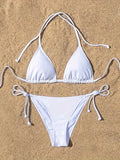 New Women Swimsuit Ribbed Backless Pads Bikini Set Halter Triangle Bra Side Tie Thong Swimwear Beachwear Lady Bathing Suit