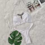 Bikini 2026 Sexy Bohemia Crystal Diamond Rhinestone Hollow Swimwear Swimsuit Women Solid Bikinis Set Bathing Suit Bikini Luxe